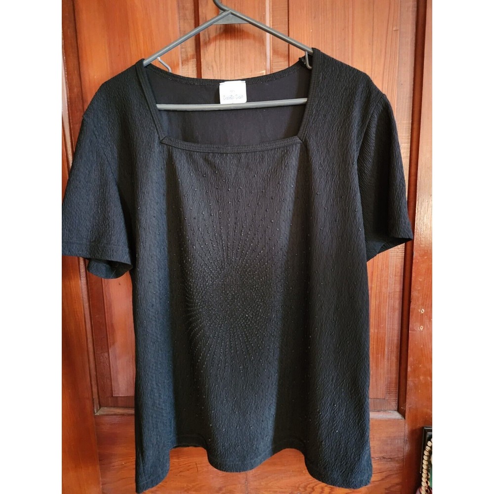 Pacific Palm Black Beaded Top Size XL Women's Black Shirt Loose Fit Blouse